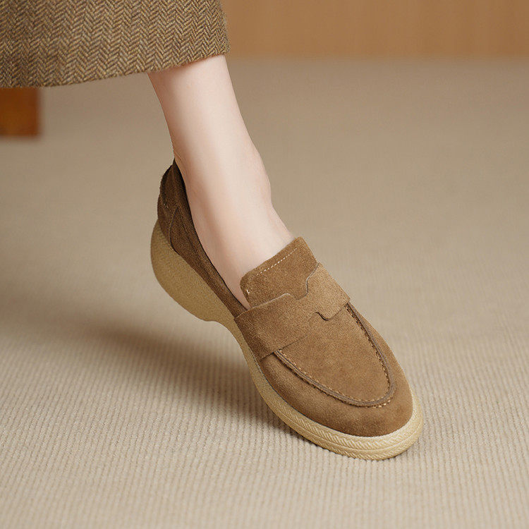 5cm百搭厚底乐福鞋女2026新款一脚蹬草编坡跟高跟小皮鞋深口单鞋,女鞋,深口单鞋,淘宝优惠券,粉丝福利购,淘宝优惠卷