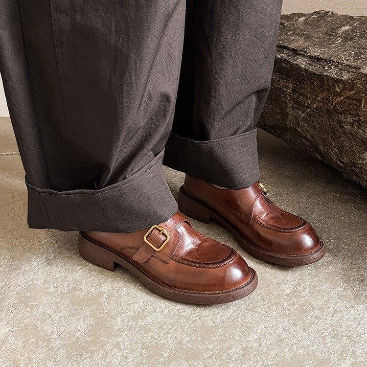 4.2cm头层牛皮英伦风乐福鞋女黑色时尚皮带扣小皮鞋百搭深口单鞋,女鞋,深口单鞋,淘宝优惠券,粉丝福利购,淘宝优惠卷