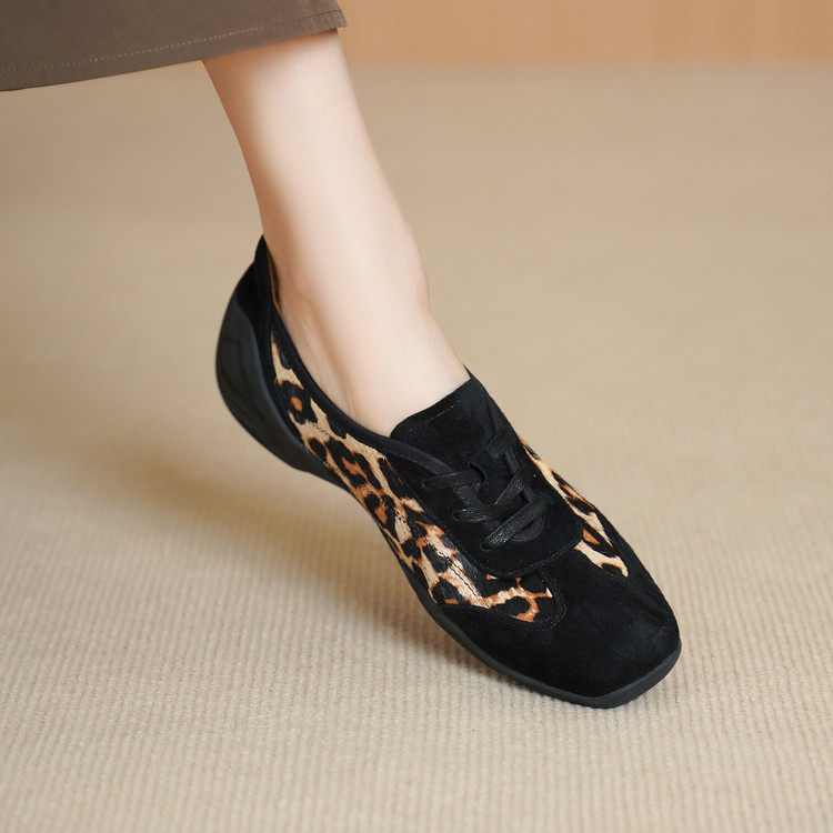 3cm真皮豹纹德训鞋女2026新款系带平底单鞋软底马毛羊皮休闲女鞋,女鞋,深口单鞋,淘宝优惠券,粉丝福利购,淘宝优惠卷