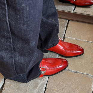 极简 乐福鞋 2.2cm复古英伦风深口单鞋 红色低跟一脚蹬高级感小皮鞋