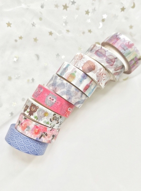 蝴蝶结粉花和纸胶带羽毛卡通松果宝石手账边框装饰相册diy10mt15