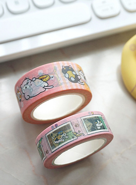 周边后院猫咪和纸胶带可爱图案粉色DIY装饰小动物卡通手帐10mt15