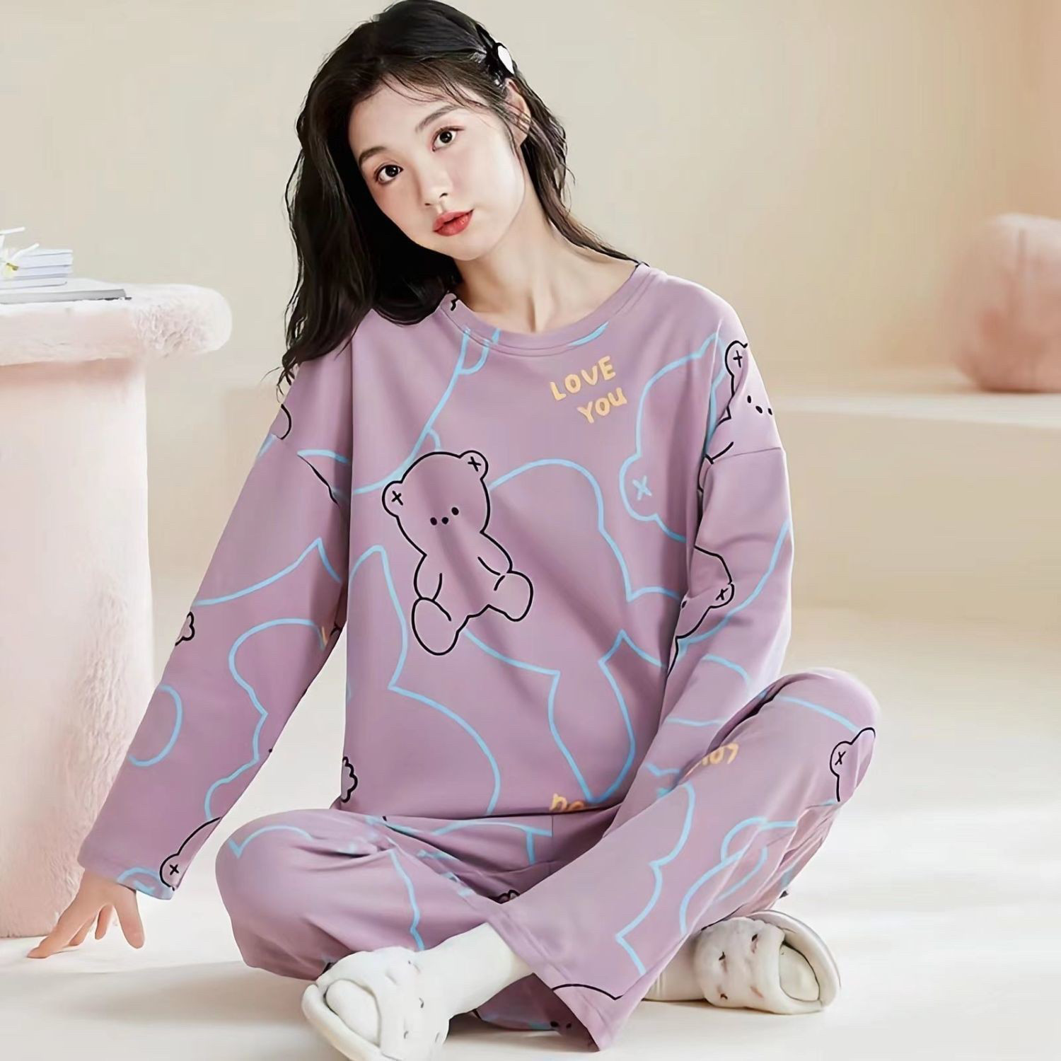 长袖女春秋冬妈妈中年中老年套装纯棉肥加大码宽松睡衣家居服圆领