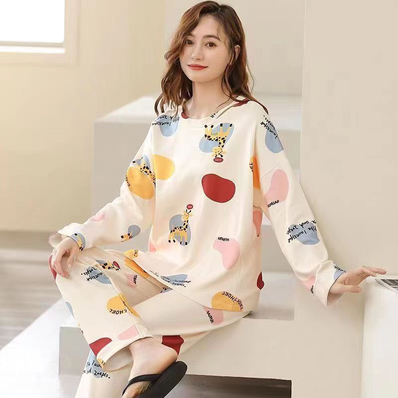 春秋冬长袖妈妈中年中老年套装肥加大码女宽松睡衣家居服纯棉圆领