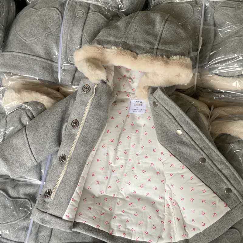 西班牙夹棉呢子连帽不可拆外套中长款大衣 女宝棉服拉链夹克