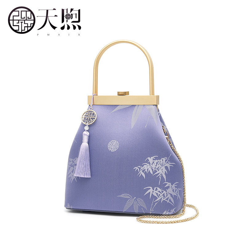 Pmsix天熙女包复古绣花口金包配古装汉服包流苏旗袍包中年妈妈包