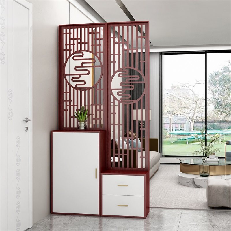 现代客厅门厅屏风隔断新中式玄关柜鞋柜一体入户装饰镂空置物架酒