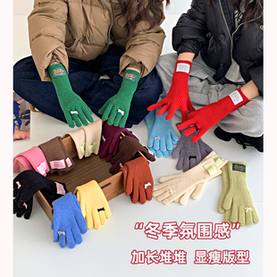 圣诞氛围感含羊毛针织手套女2025冬季保暖防寒骑行可触屏五指手套