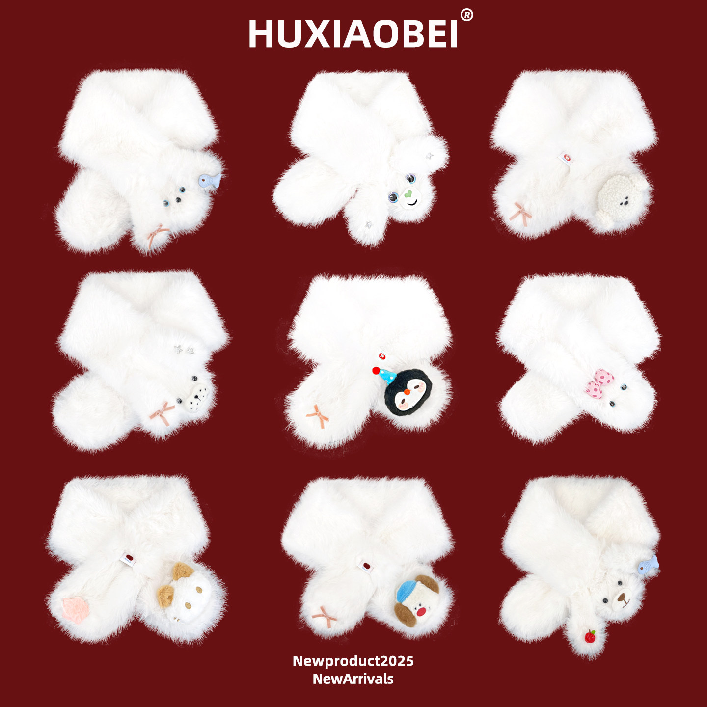 可爱卡通企鹅毛绒交叉小围脖女2025新款秋冬季加厚保暖防寒小围巾