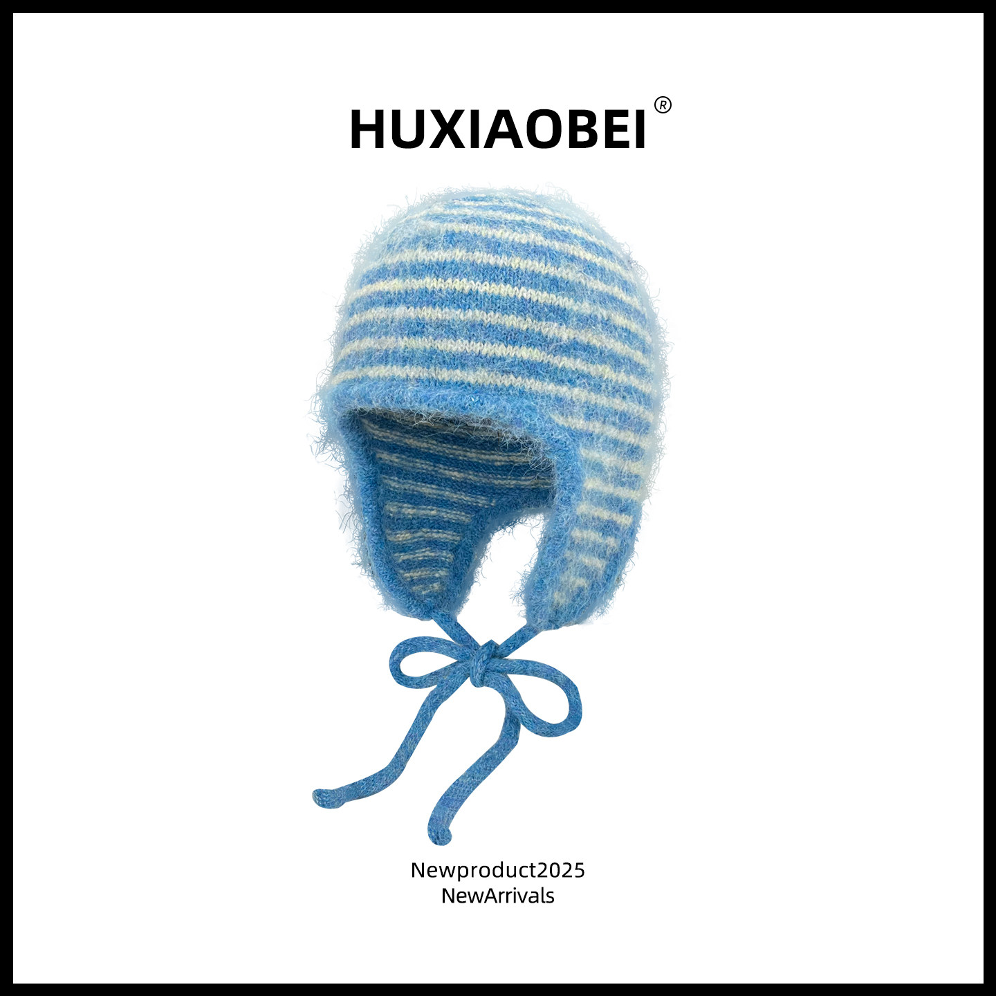 韩版条纹字母贴布针织护耳帽女秋冬出游绑带防寒时尚百搭雷锋帽子