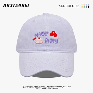 韩系甜美字母刺绣卡通鸭舌帽女春夏出游宽檐显脸小遮阳百搭棒球帽