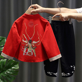 男童汉服中国风套装 长袖 春秋季 宝宝民族服装 两件套 复古装 儿童唐装