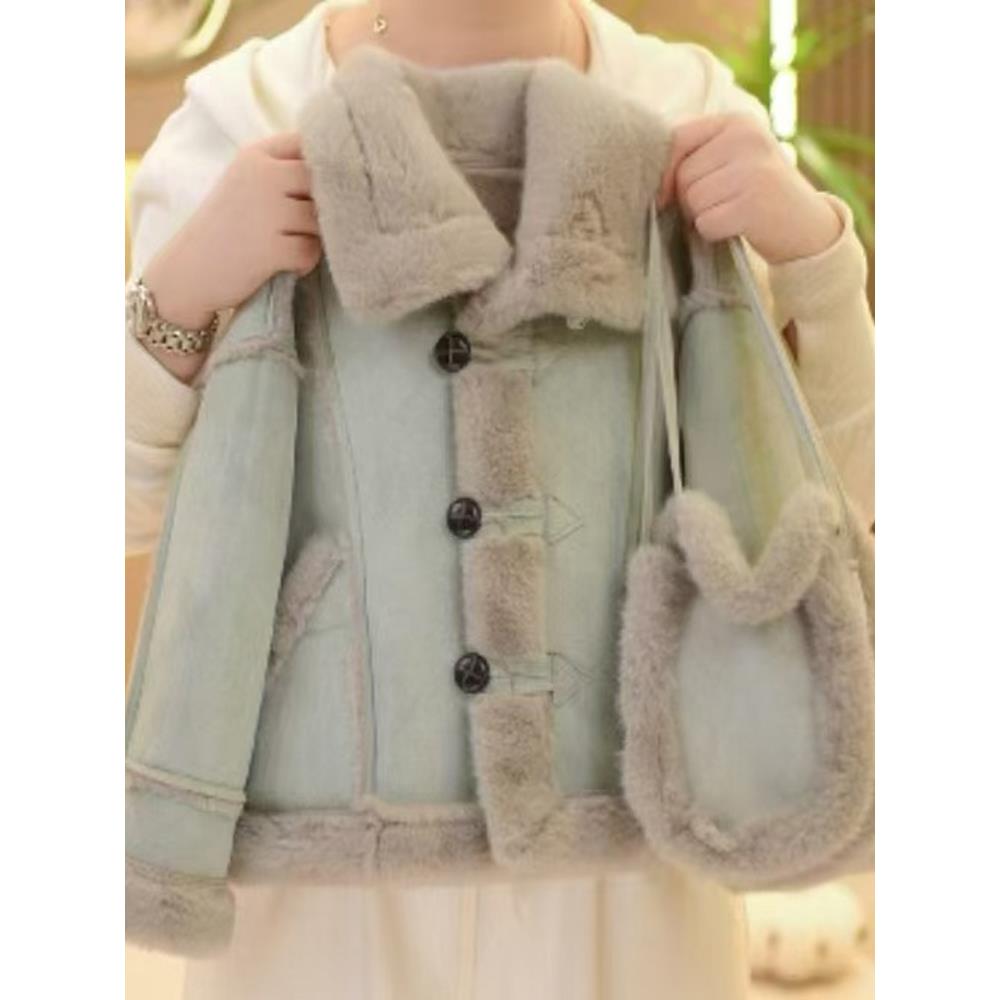 女童彷皮草外套冬季2025新款潮儿童皮毛一体冬装女孩翻领大衣洋气