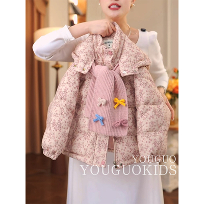 女童棉服冬装2025新款洋气儿童羽绒棉衣碎花女孩加厚冬季外套棉袄