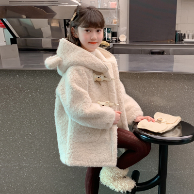 女童冬装外套2025新款儿童女孩冬季水貂绒加绒加厚中长款小熊大衣