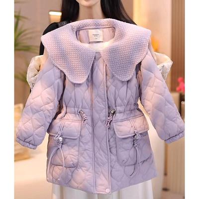 女童娃娃领羽绒棉服2025冬款中大童收腰加绒加厚外套棉衣棉袄冬装