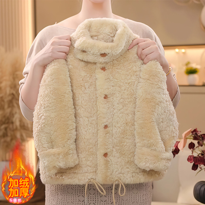 女童加绒加厚毛毛衣外套2025新款秋冬保暖加厚羊羔绒棉服立领大衣