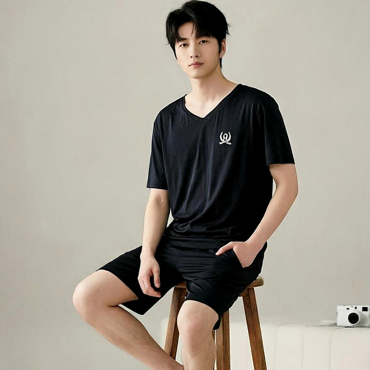 绮瑞男夏季莫代尔家居服短袖短裤睡衣薄款冰丝棉绸宽松加大码套装