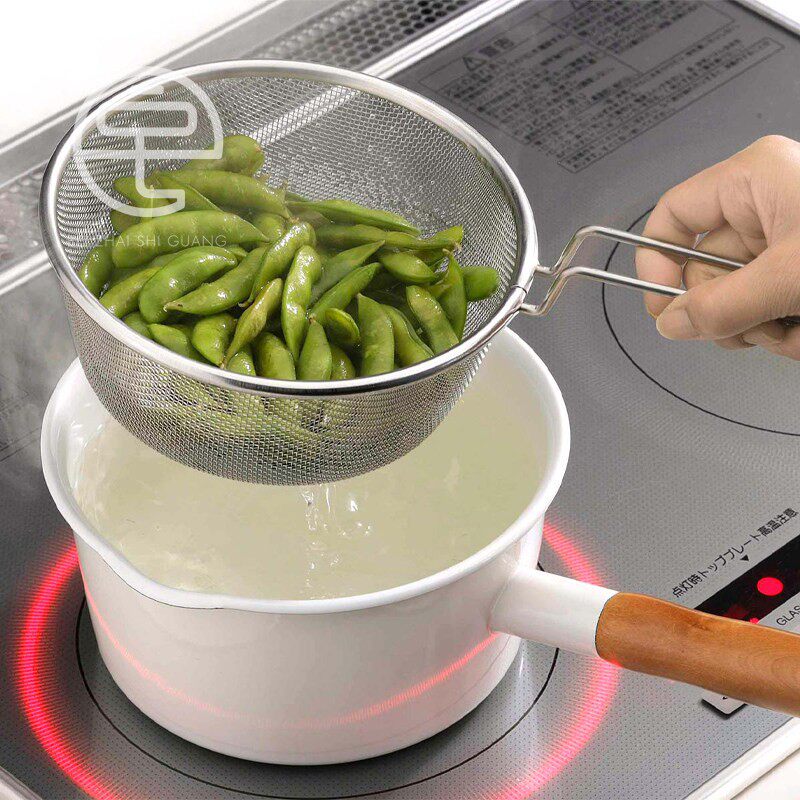 日本进口下村不锈钢过滤网漏勺火锅捞面滤水网厨房深型沥油网18CM