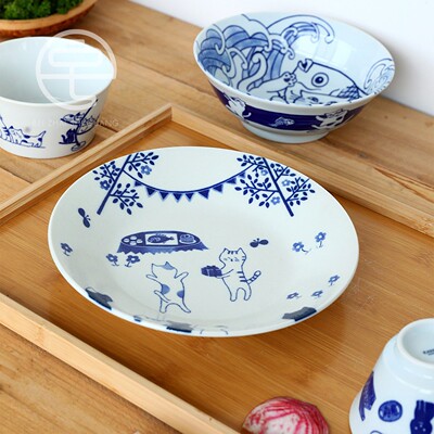 日本制原装进口陶瓷美浓烧釉下彩吃米饭碗汤碗深碗小碗家用餐具