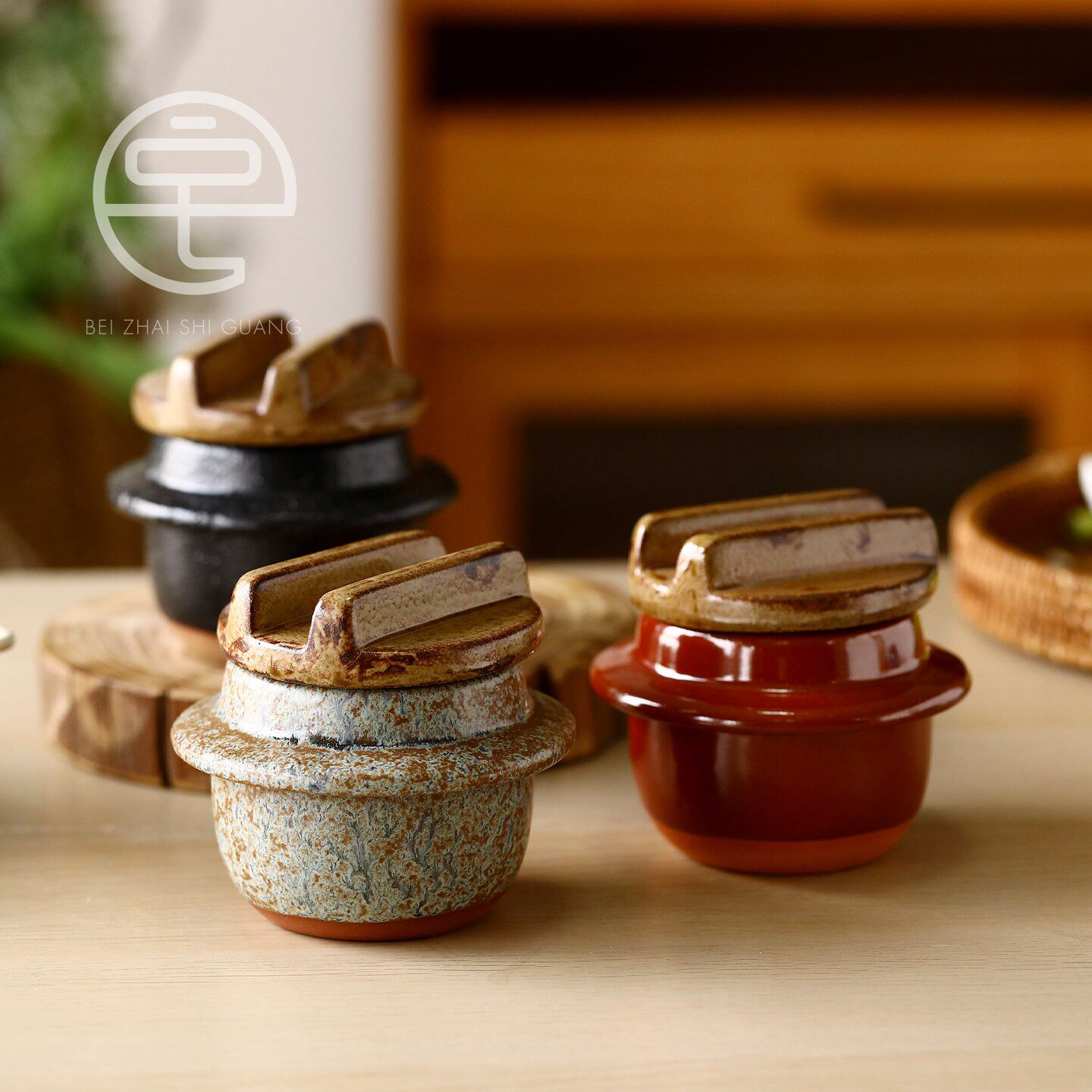 【正品】日本进口濑户烧mini陶土羽釜带盖茶碗日式调料罐子