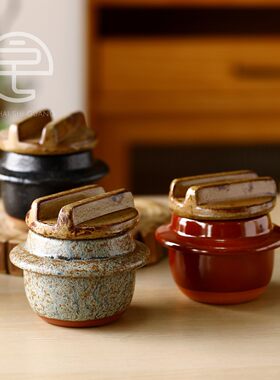 【正品】日本进口濑户烧mini陶土羽釜带盖茶碗日式调料罐子
