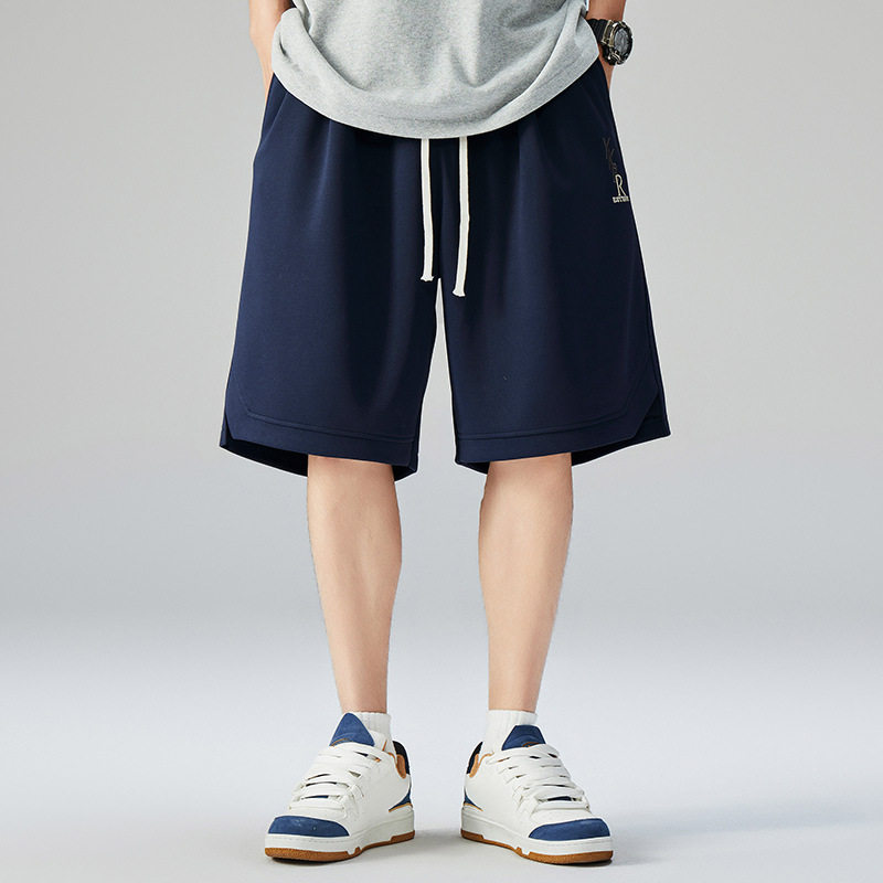 大码男士深蓝色运动直筒短裤加肥加大胖子ins潮流学生篮球五分裤