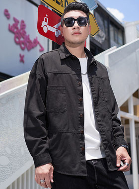 大码男士黑色青年时尚感衬衫夹克