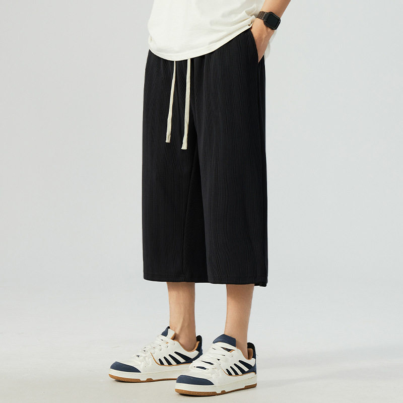 GXXH潮牌大码七分裤男夏季薄款休闲裤加肥加大号直筒抽绳胖子中裤