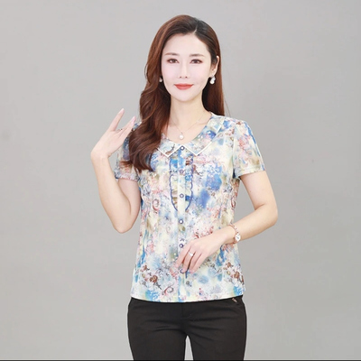 雪琳儿新品专柜正品中年女装台湾纱短袖T恤时尚气质妈妈夏装小衫