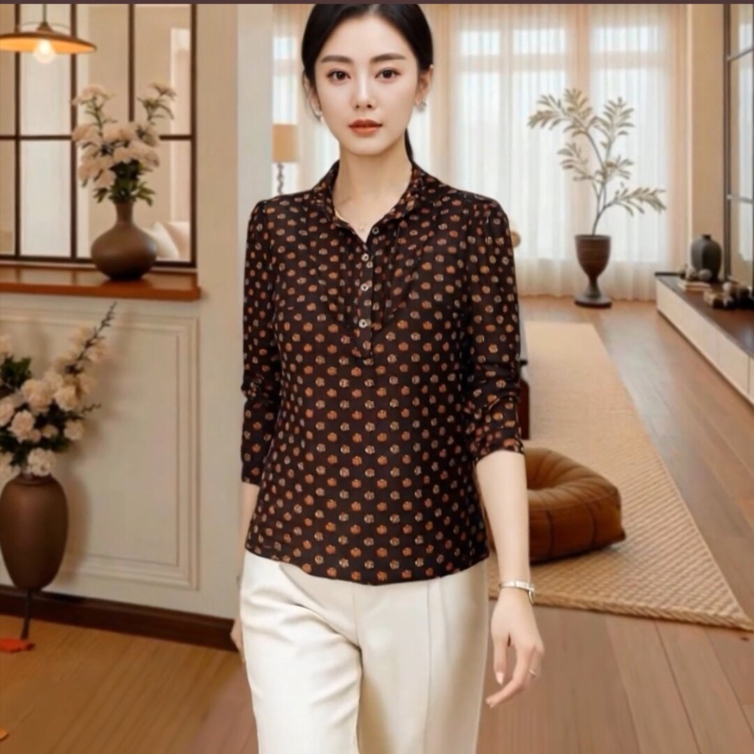 锦依罗专柜正品新品中年女夏装台湾纱短袖T恤时尚气质妈妈小衬衫