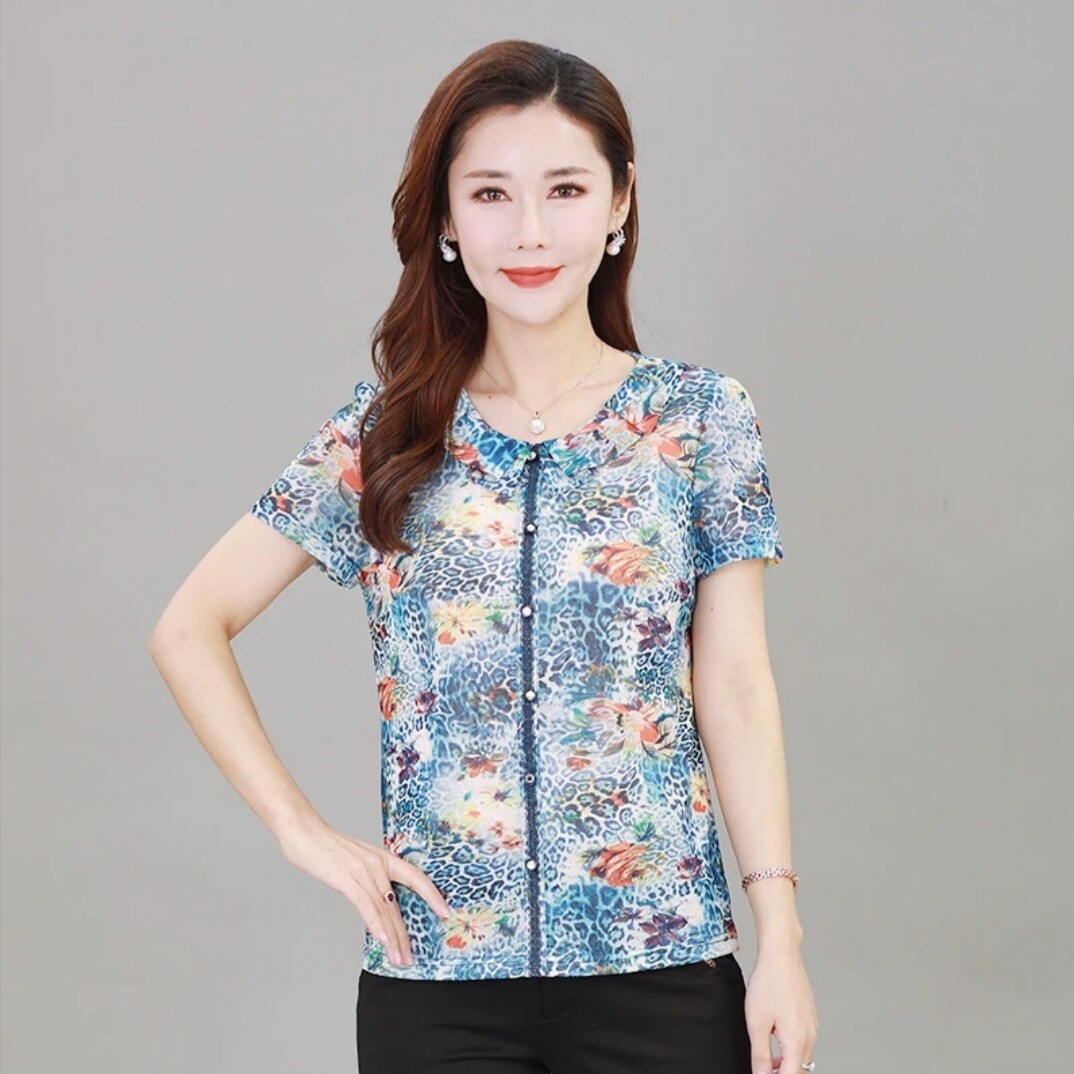 雪琳儿新品专柜正品中年女装夏装台湾纱小衫短袖T恤时尚气质妈妈