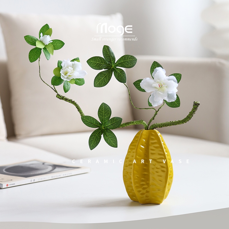 陌歌现代杨桃陶瓷花瓶仿真花假花客厅创意艺术插花器家居装饰摆设