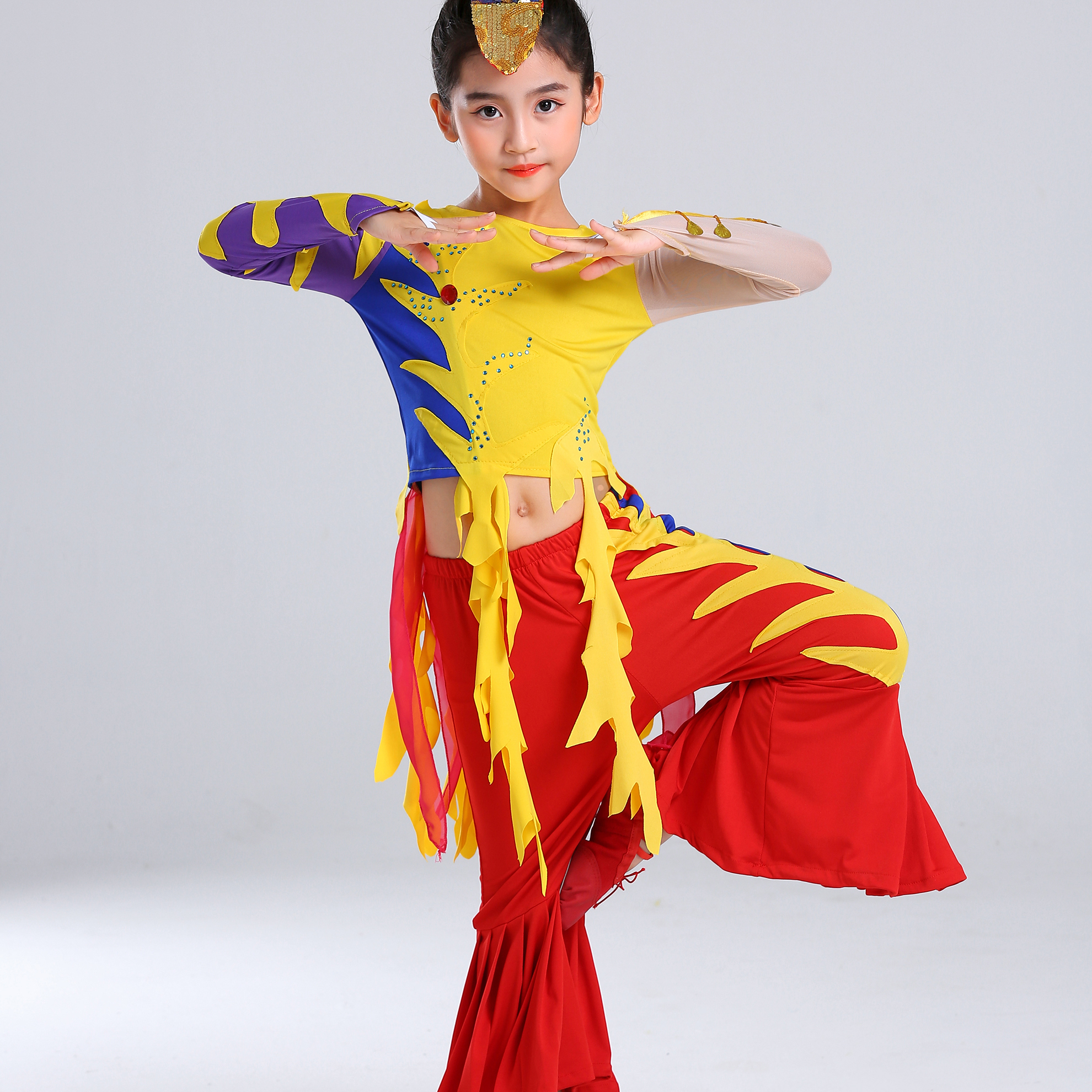 六一小荷风采金凤来仪舞蹈演出服少儿凤凰表演服幼儿舞蹈金凤凰服