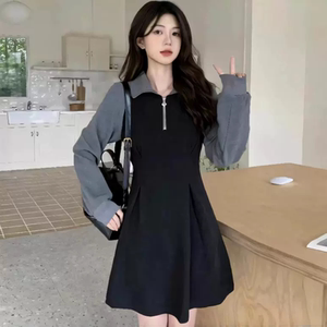 DD大促】D11新款长袖连衣裙女收腰温柔风甜美气质显瘦法式长裙