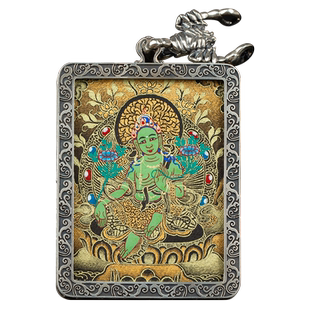 西藏热贡纯手绘唐卡嘎乌盒吊坠纯银九宫八卦十二生肖本命佛式项链