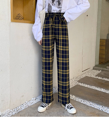 Real price real photo retro Plaid wide leg pants women's loose, thin and saggy casual pants and all kinds of floor pants students