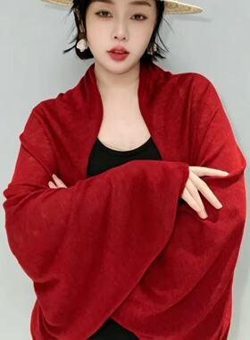 慵懒感夏季针织开衫女竹节麻披肩旗袍外搭防晒衫衫薄款外套空调衫