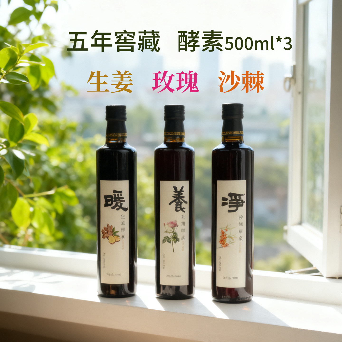 【静思书轩】净斯五年窖藏酵素饮品 沙棘、玫瑰、生姜各一瓶500ml