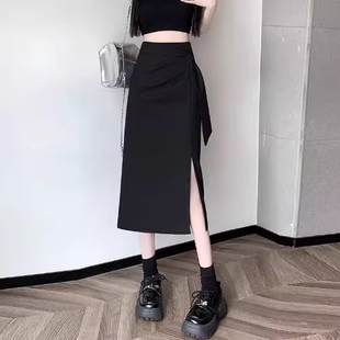 不规则开叉半身裙女士2026年春秋夏季新款高腰时尚中长款一步裙子