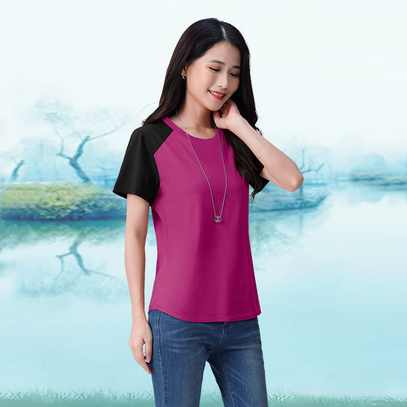 纯棉宽松新款韩版潮短袖圆领拼色T恤女显瘦藏肉春夏百搭外穿上衣,女装/女士精品,T恤,淘宝优惠券,粉丝福利购,淘宝优惠卷