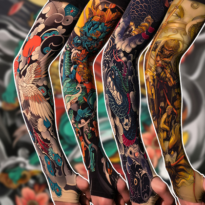 冰丝防晒纹身袖套夏季防紫外线男女花臂胳膊开车手套护臂国潮网红