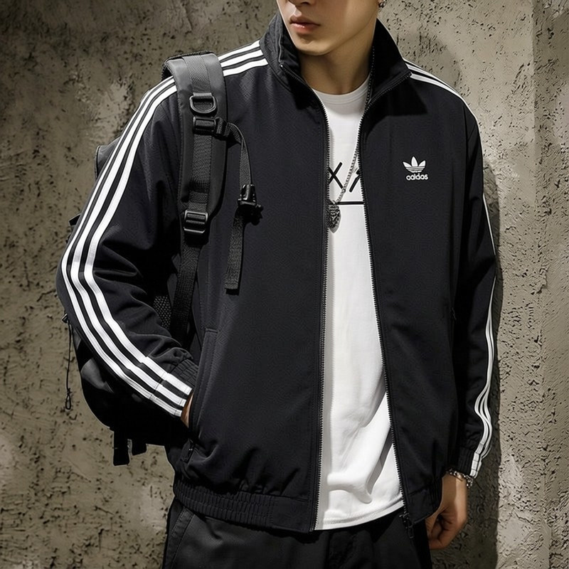 Adidas/阿迪达斯男子女子三叶草立领运动夹克 秋季三条纹潮流外套