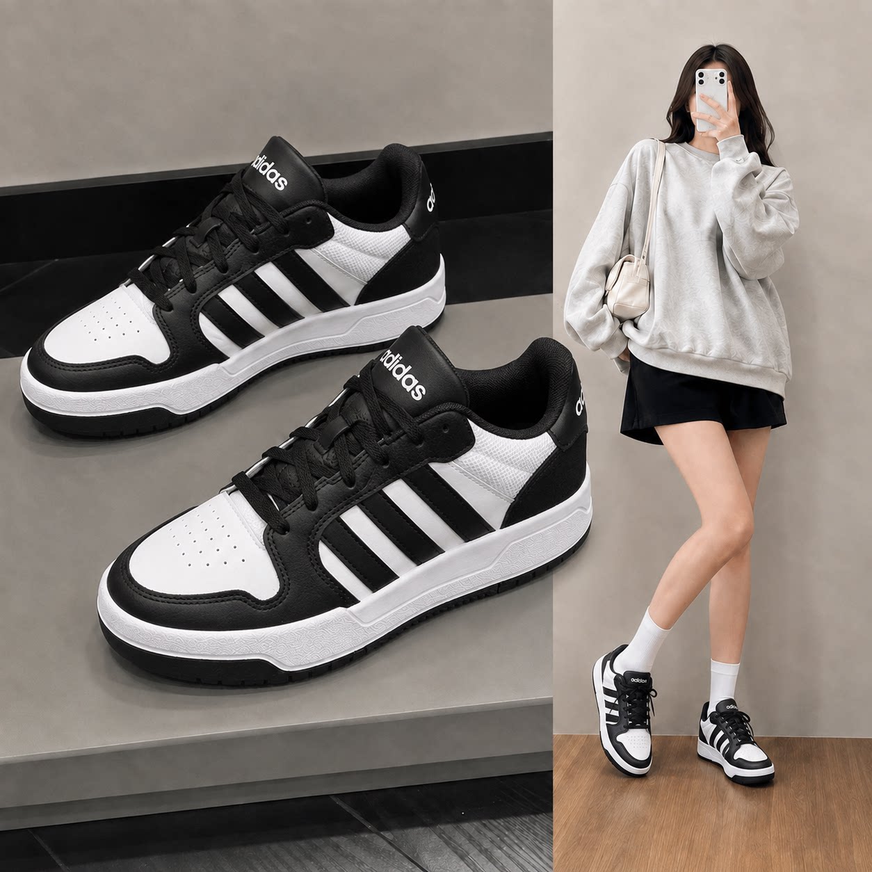 Adidas/阿迪达斯ENTRAP男子女子板鞋 26秋新款复古黑白熊猫运动鞋
