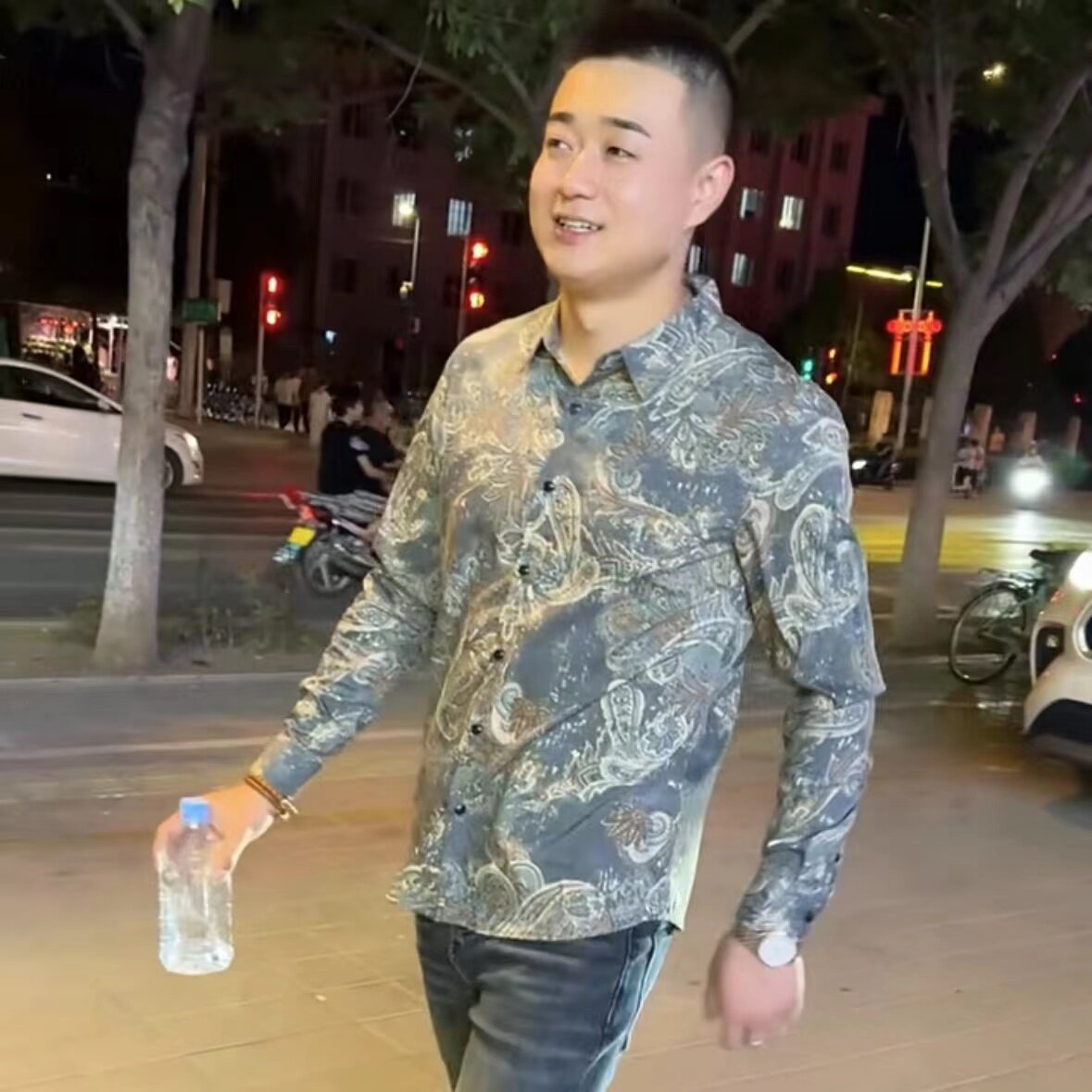 早秋季欧货男士个性腰果印花时尚百搭帅气修身高品质长袖打底衬衫