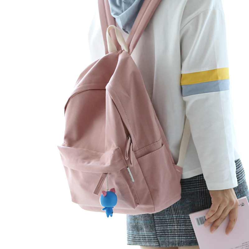 新品 nr诺然小清新纯色帆布双肩包女韩版书包女中学生双肩背包