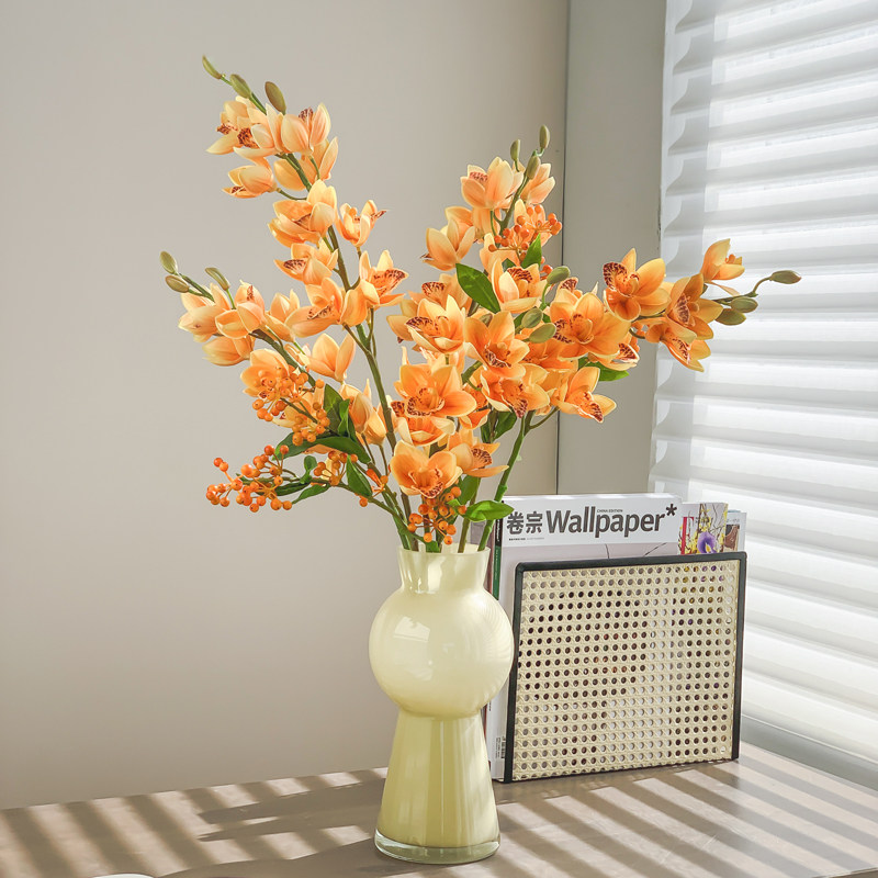 仿真花大花蕙兰假花兰花绢花装饰花客厅餐桌摆设摆件花束花卉套装