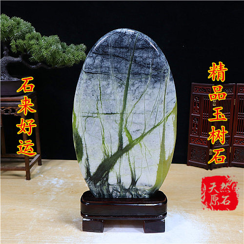 超值精品玉树石 精品奇石，玉石岫玉 天然图案家居摆件送底座1