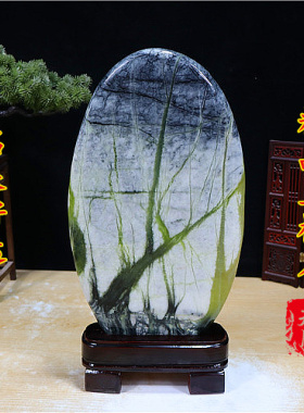 超值精品玉树石 精品奇石，玉石岫玉 天然图案家居摆件送底座1