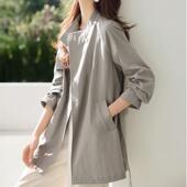 高级感休闲小个子中长款 新款 风衣 上衣春秋季 复古简约宽松舒适长袖